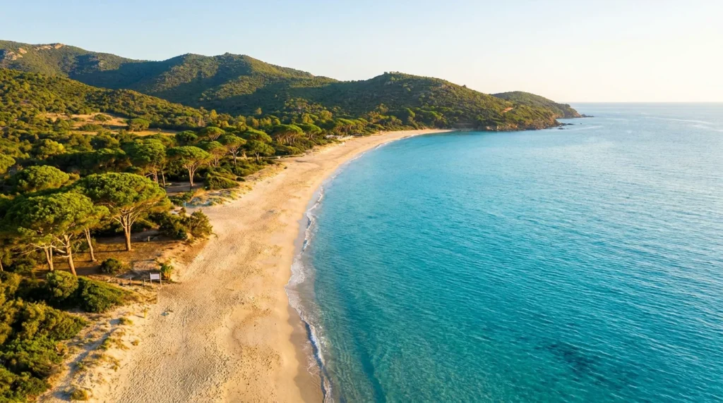 Vue aérienne de la plage de Moriani-Plage en Costa Verde, Haute-Corse