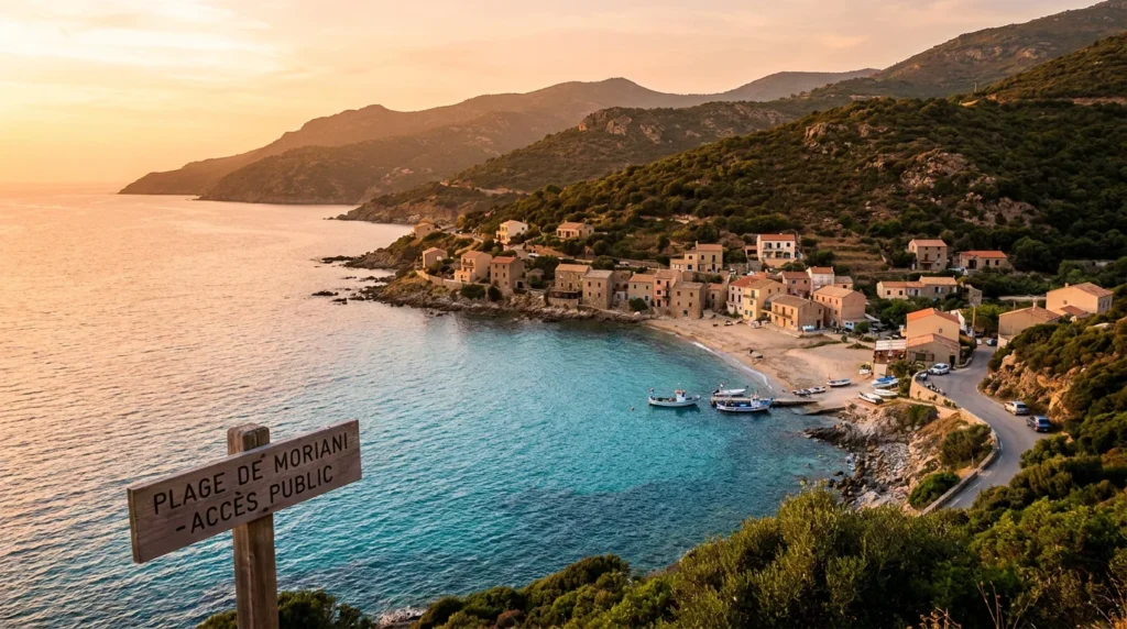 Vue panoramique de Moriani Plage en Corse au coucher du soleil