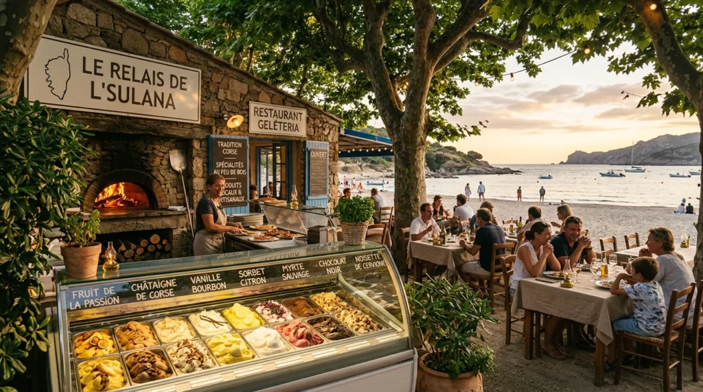 Restaurant glacier corse en bord de mer à Moriani-Plage avec terrasse et glaces artisanales
