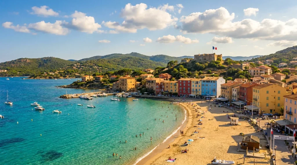 Vue aérienne de Moriani Plage sur la côte orientale de la Corse