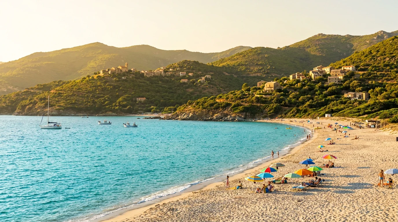 Plage de sable et eau turquoise à Moriani Plage en Corse