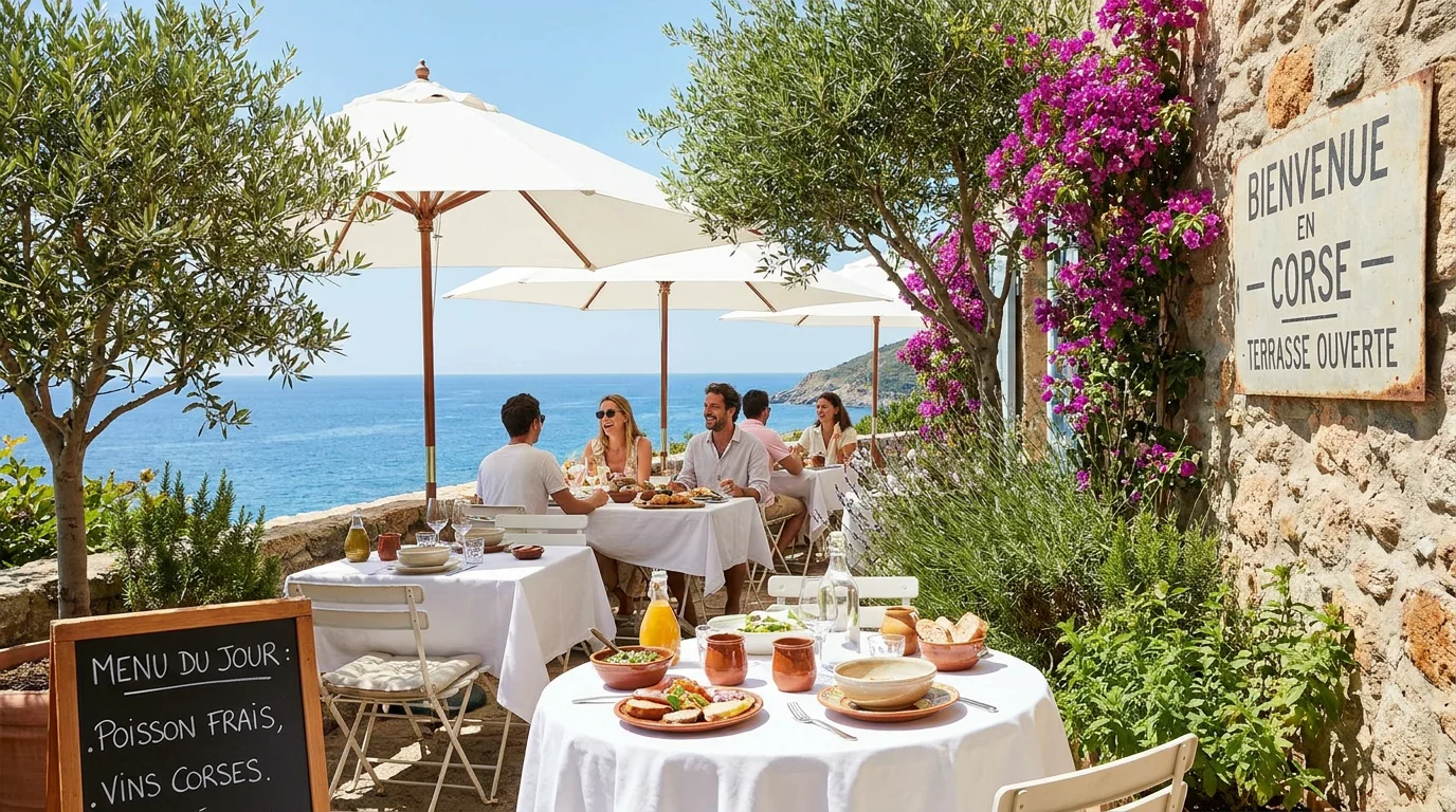 Terrasse de restaurant avec vue mer à Moriani Plage en Haute-Corse